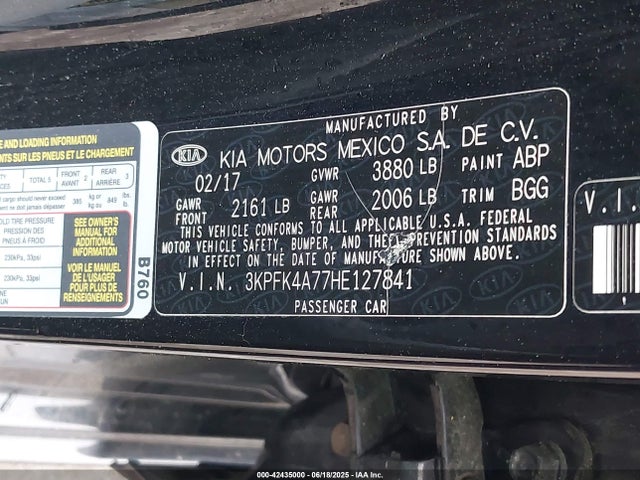 3KPFK4A77HE127841 KIA mpi nu