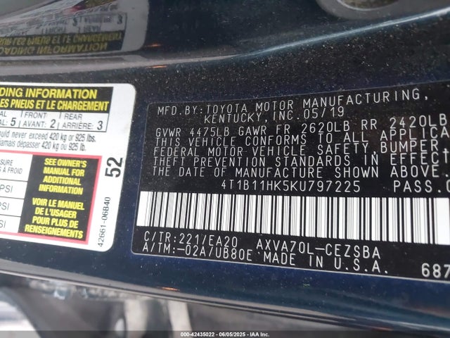 4T1B11HK5KU797225 Toyota a25a-fks