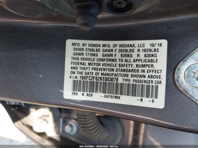 2019 HONDA CIVIC 19XFC2F62KE003078 Photo 8