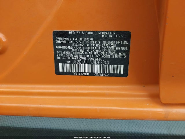 JF2GTAJC6JH262940 Subaru naturally aspirated
