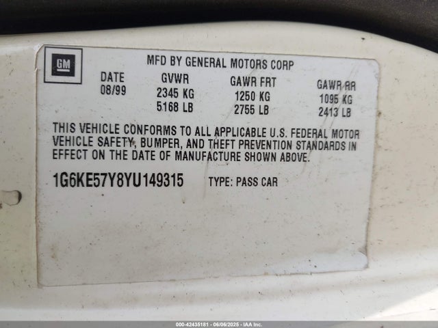 2000 CADILLAC DEVILLE 1G6KE57Y8YU149315 Photo 8