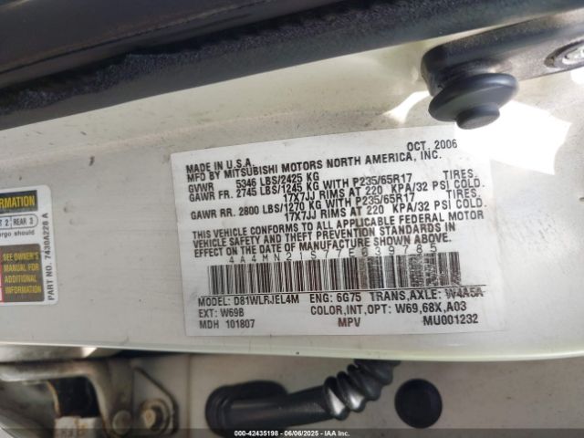 2007 MITSUBISHI ENDEAVOR 4A4MN21S77E039785 Photo 8
