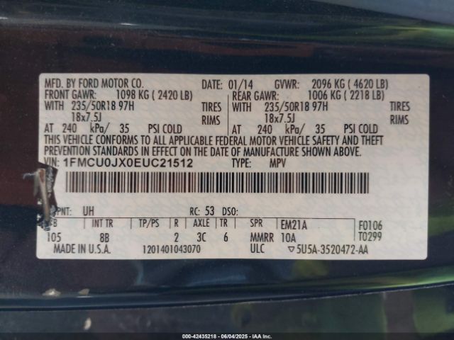 1FMCU0JX0EUC21512 Ford Escape Titanium