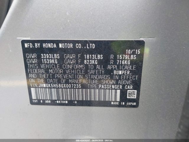 JHMGK5H58GX007235 Honda FIT LX