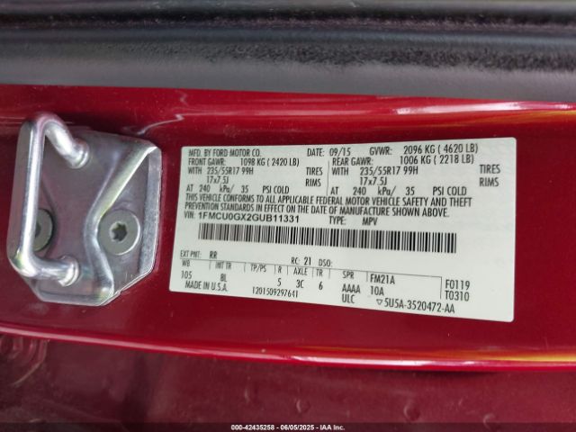 2016 FORD ESCAPE 1FMCU0GX2GUB11331 Photo 8