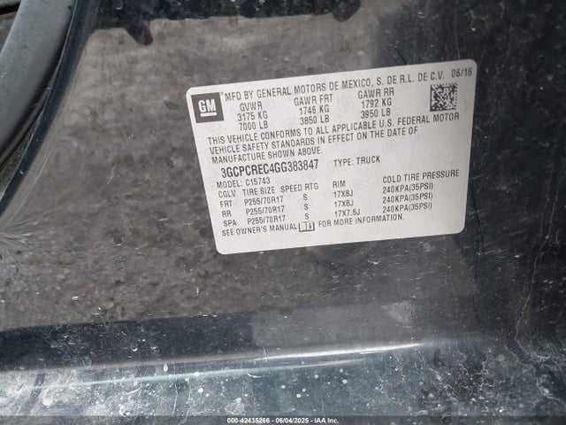 3GCPCREC4GG383847 Chevrolet l83 - sidi, vvt, afm, e85 max, aluminum