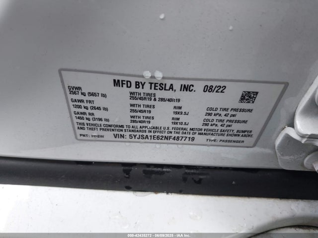 2022 TESLA MODEL S 5YJSA1E62NF487719 Photo 8