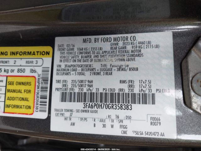 3FA6P0H70GR358383 Ford Fusion