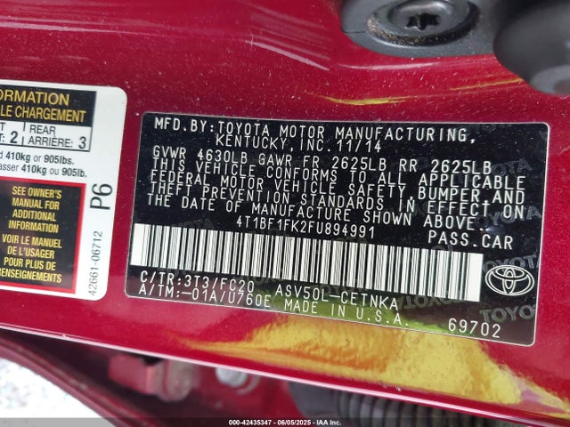 Toyota 2ar-fe 2015 4T1BF1FK2FU894991 Image 9