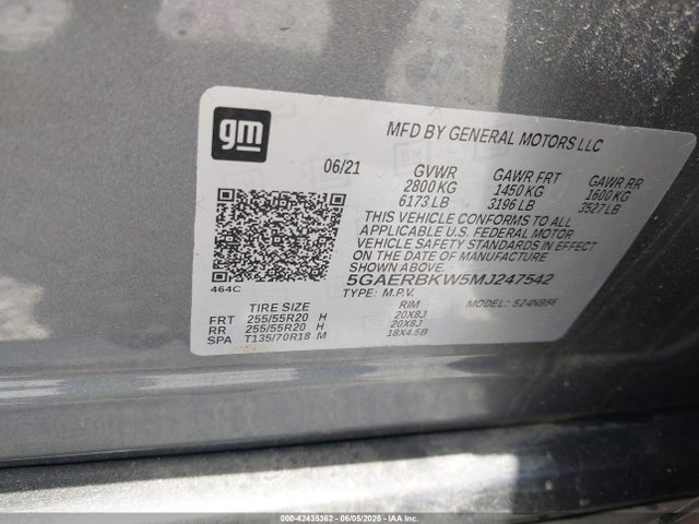 5GAERBKW5MJ247542 Buick lfy - spark ignited direct injection, atss, gen1