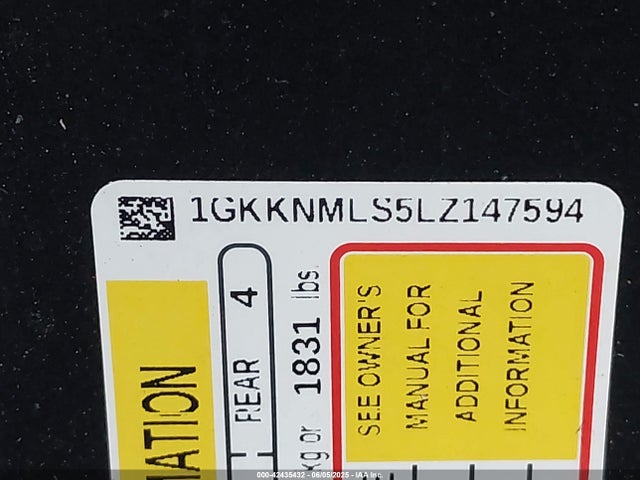1GKKNMLS5LZ147594 GMC lgx - direct injection, variable valve timing, alum, gen 2