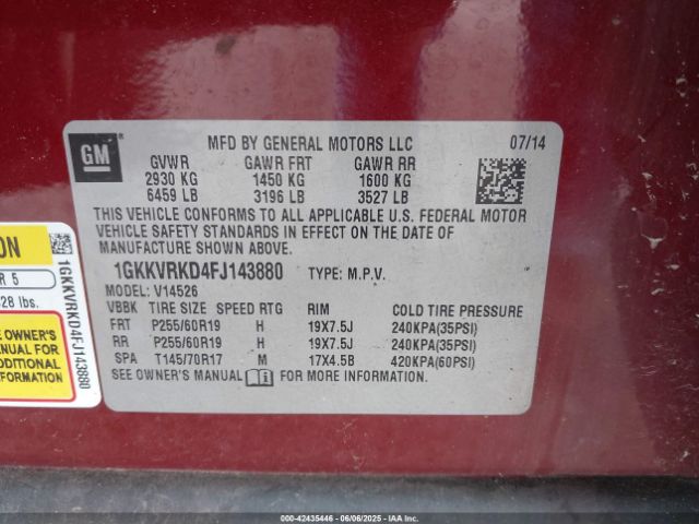 1GKKVRKD4FJ143880 GMC Acadia Slt-1