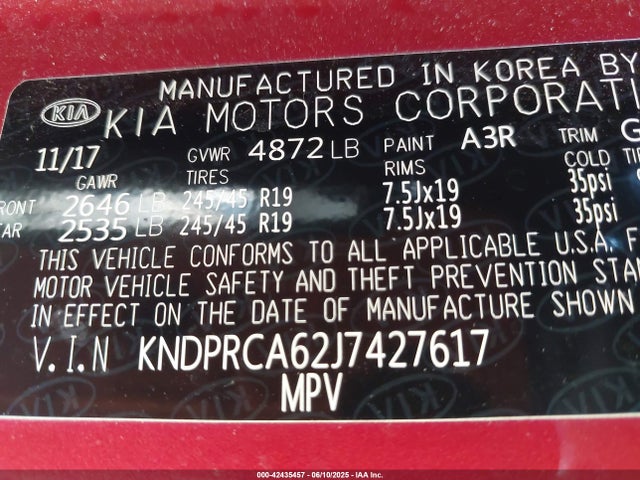 Продаж на аукціоні авто 2018 Kia Sportage Sx Turbo, vin: KNDPRCA62J7427617, номер лоту: 42435457