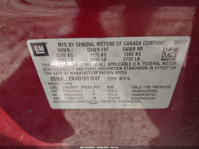 2GNALCEK4H1611647 Chevrolet lea - sidi: spark ignited direct injection, e85 max, alum