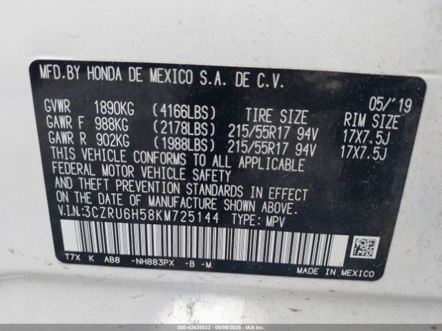 2019 HONDA HR-V 3CZRU6H58KM725144 Photo 8