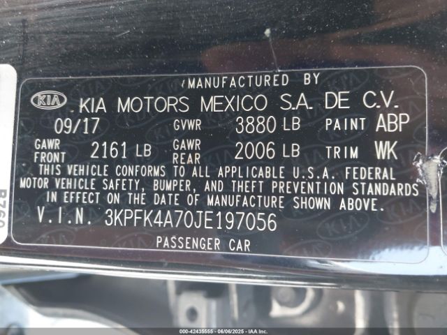 3KPFK4A70JE197056 KIA FORTE LX