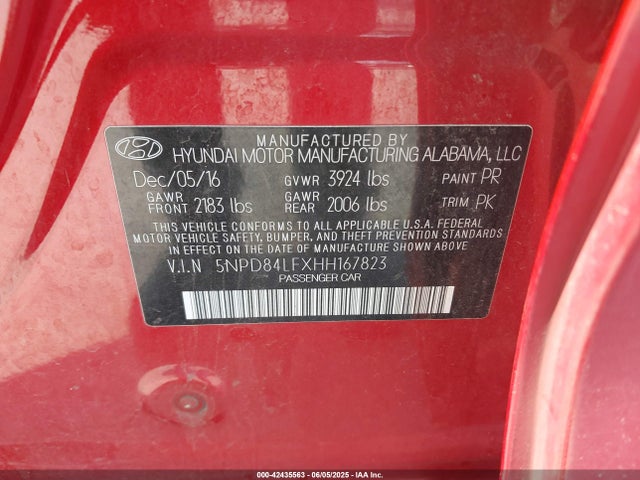 5NPD84LFXHH167823 Hyundai Elantra