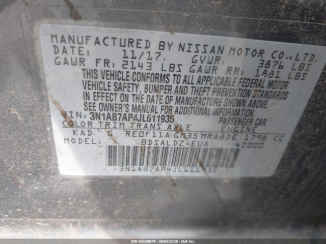 3N1AB7AP4JL611935 Nissan SENTRA SV