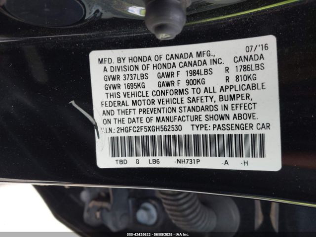 2016 HONDA CIVIC 2HGFC2F5XGH562530 Photo 8