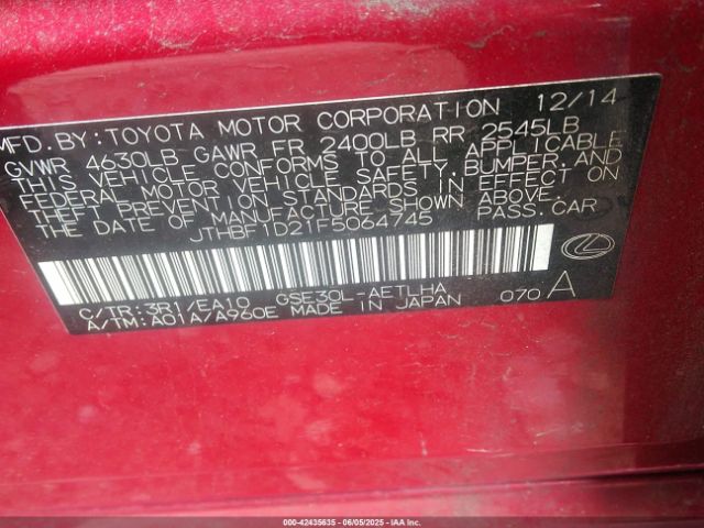 2015 LEXUS IS 250 JTHBF1D21F5064745 Photo 8