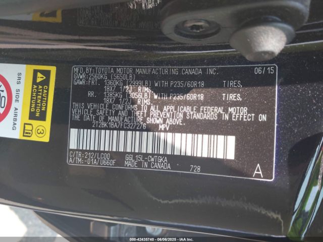 2T2BK1BA7FC327276 Lexus 2gr-fe
