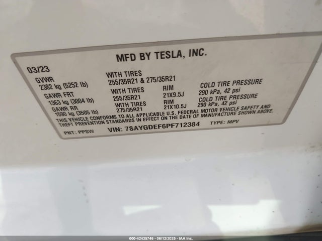 Продажа на аукционе авто 2023 Tesla Model Y Performance Dual Motor All-wheel Drive, vin: 7SAYGDEF6PF712384, номер лота: 42435746