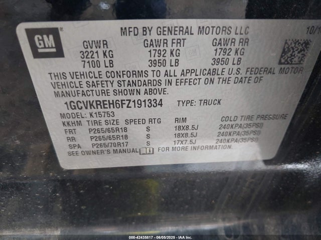1GCVKREH6FZ191334 Chevrolet Silverado 1500 1lt