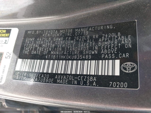 4T1B11HK0KU835489 Toyota a25a-fks