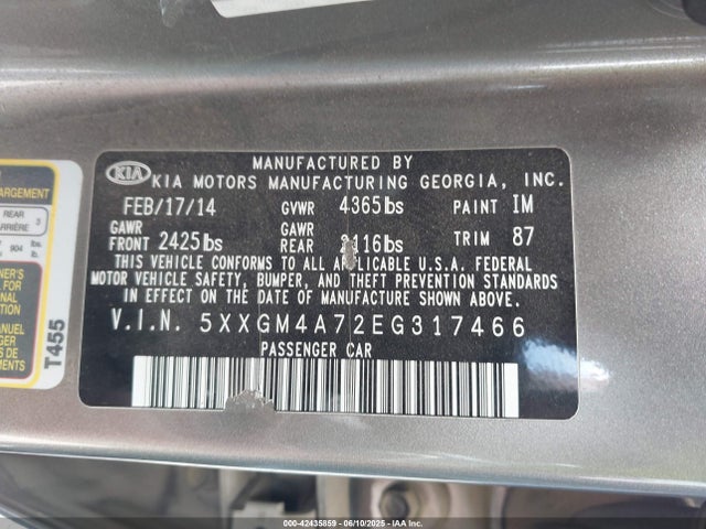5XXGM4A72EG317466 KIA Optima Lx