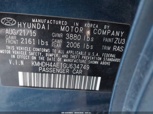 KMHDH4AE1GU634749 Hyundai ELANTRA SE