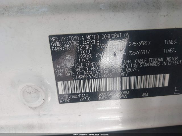 JTMRWRFV3MD135548 Toyota Rav4 Hybrid Xle