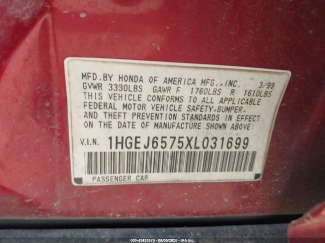 1999 HONDA CIVIC 1HGEJ6575XL031699 Photo 8