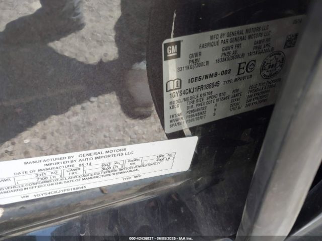 1GYS4CKJ1FR188045 Cadillac l86 - vvt, afm, e85 max, aluminum