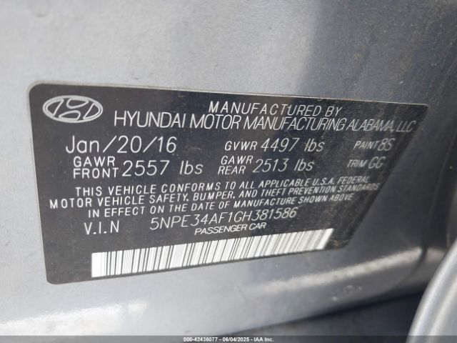 5NPE34AF1GH381586 Hyundai Sonata Sport
