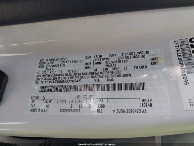 1FTFW1E88MKD18245 Ford F-150 Xlt