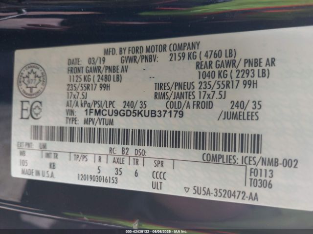 2019 FORD ESCAPE 1FMCU9GD5KUB37179 Photo 8