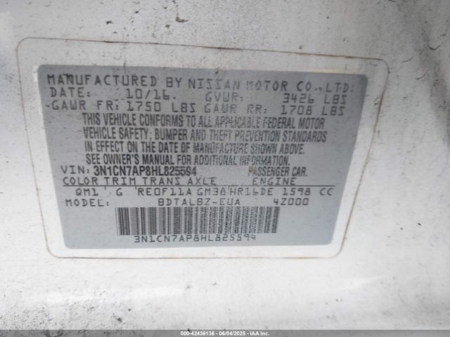 2017 NISSAN VERSA 3N1CN7AP8HL825594 Photo 8