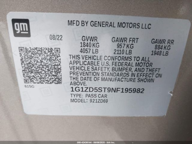 1G1ZD5ST9NF195982 Chevrolet lfv - direct injection, variable valve timing, gen 1 gmna