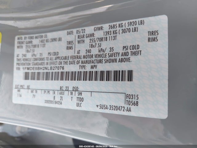 Ford ecoboost 2022 1FMDE5BH2NLB27076 Image 9