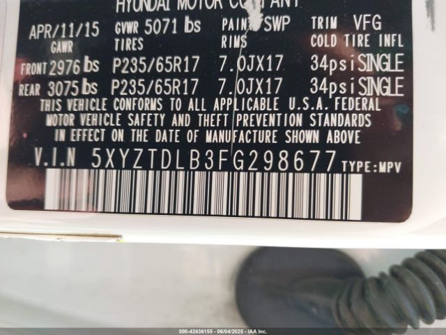 5XYZTDLB3FG298677 Hyundai Santa Fe Sport 2.4l