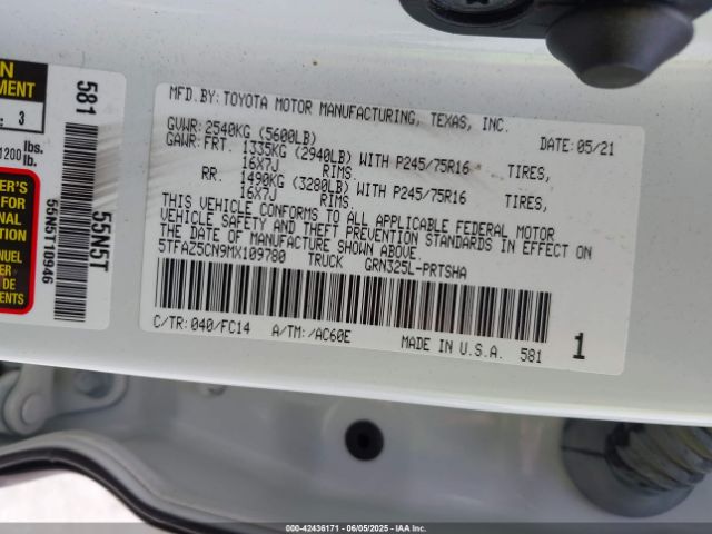 5TFAZ5CN9MX109780 Toyota Tacoma Sr5 V6