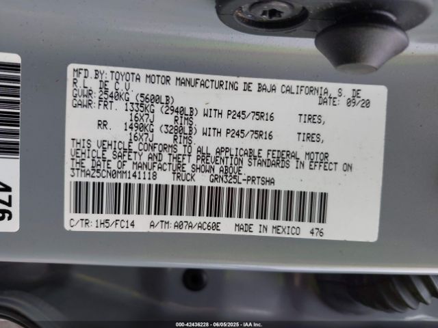 3TMAZ5CN0MM141118 Toyota Tacoma Sr5 V6
