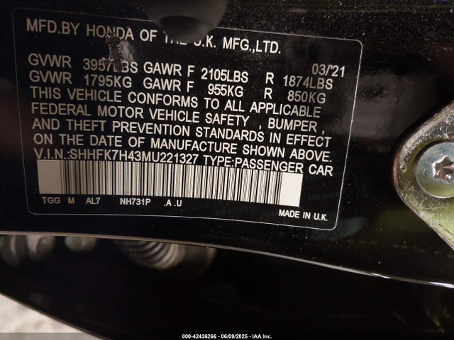 SHHFK7H43MU221327 Honda l15ba