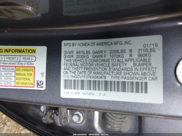 1HGCV1F37KA043478 Honda l15be