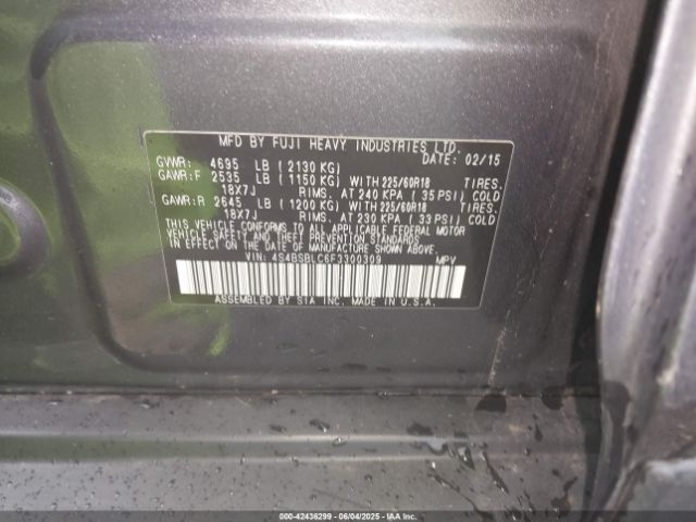 4S4BSBLC6F3300309 Subaru Outback 2.5i Limited