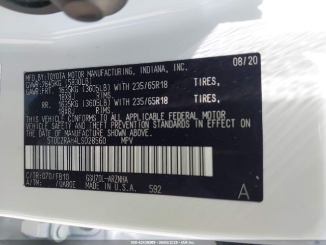 5TDCZRAH4LS028560 Toyota Highlander L