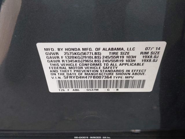 2015 ACURA MDX 5FRYD4H47FB007364 Photo 8