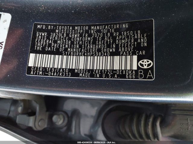 5YFBURHE4HP598340 Toyota COROLLA L