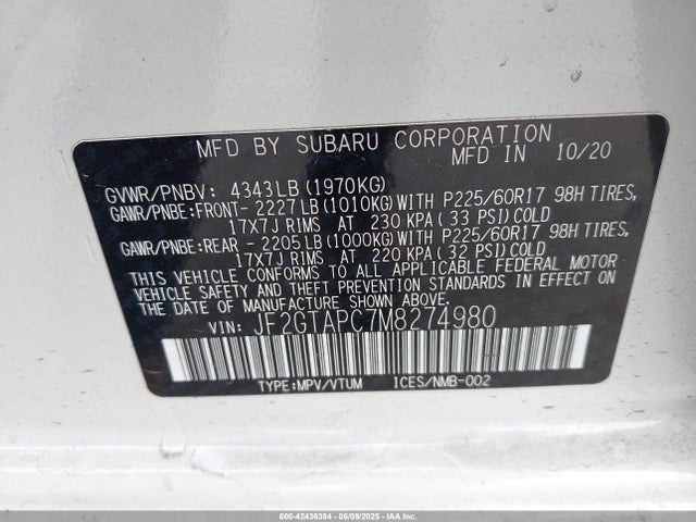 Subaru na 2021 JF2GTAPC7M8274980 Image 9