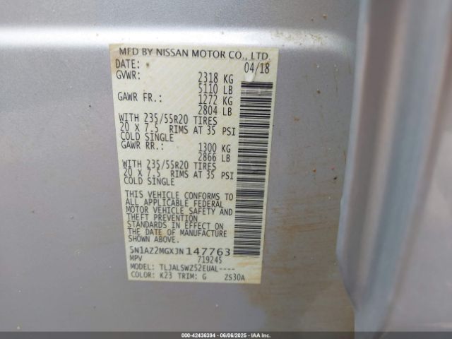 2018 NISSAN MURANO 5N1AZ2MGXJN147763 Photo 8